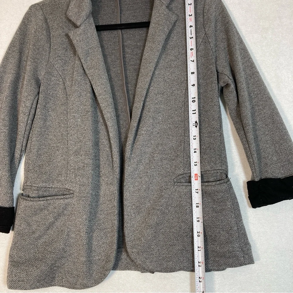 Skies Are Blue Asa Knit Blazer Gray Charcoal Open Front 3/4 Sleeves Cuffs Small